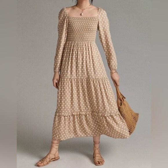 Anthropologie Dolan Left Coast
Womens Smocked Midi Polka Dot Dress
XSmall Beige - Picture 1 of 15
